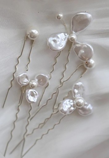 Ensemble de 6 Pics à Chignon Mariage Fleurs Perles Eau Douce - Les Nacrées