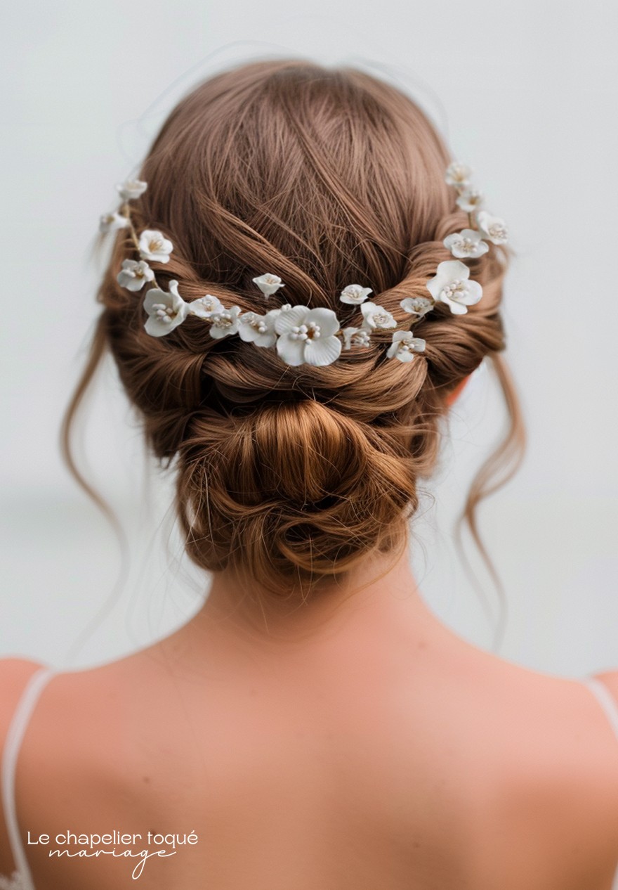 Peigne Cheveux - Fleurs Blanches et Perles -