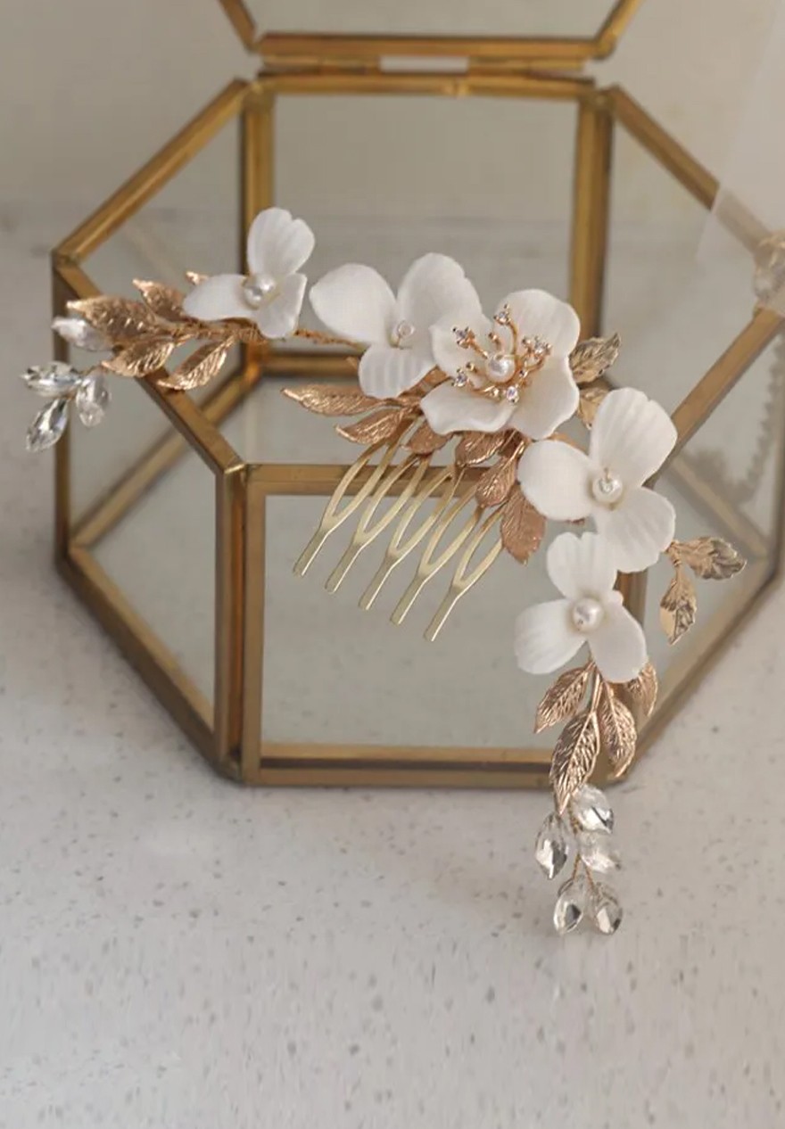 Set De 4 Accessoires Cheveux Mariage HABNI – Peigne Et épingles à Fleurs, Perles Et Strass (blanc Nacré) - 10