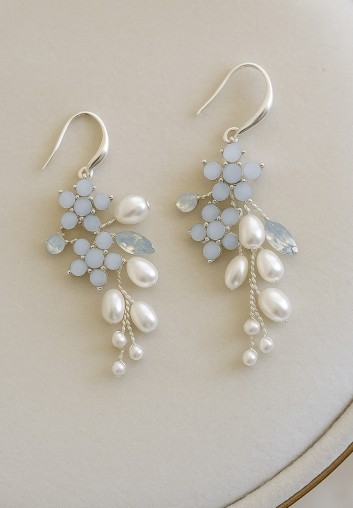 Boucles d’oreilles opales bleues & perles – Modèle Éliorines