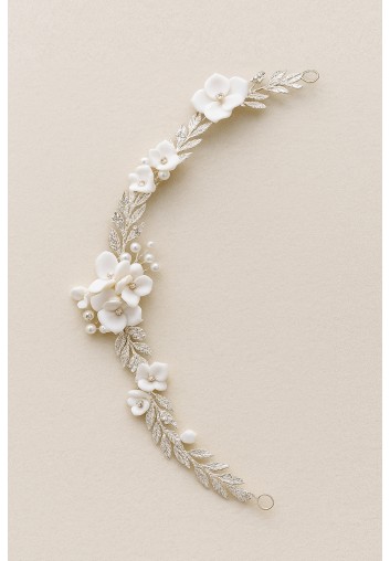 Peigne Chignon Mariage Fleurs Porcelaine et Perles - Aura
