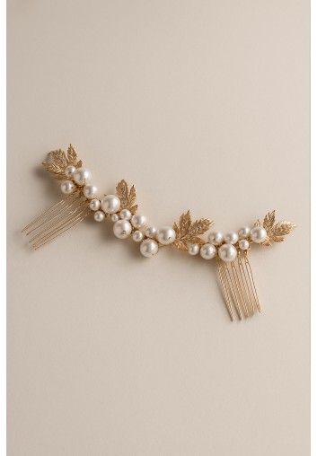 Double peigne de mariage perles & feuilles dorées – Isadora