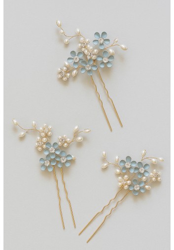 Pics à chignon mariage à Fleurs Bleu Pâle - Something Blue