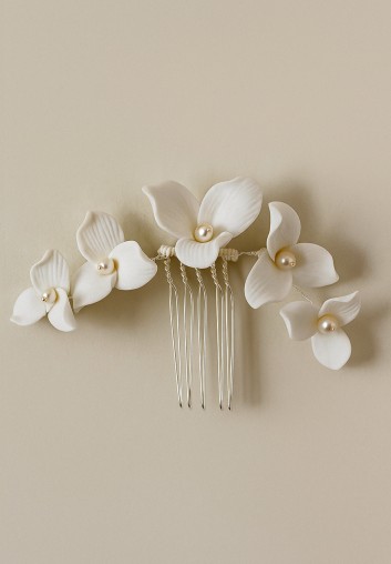 Peigne Cheveux Mariage - Fleurs Porcelaine délicates - Lison