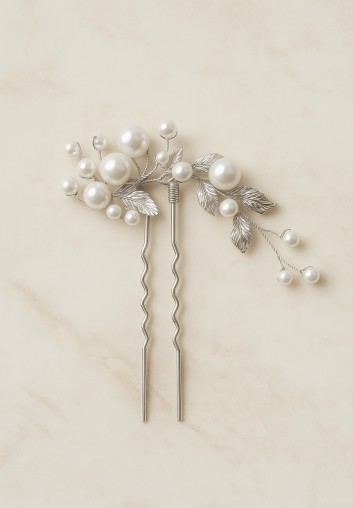 Pic à chignon perles & feuilles dorées – Lysandra