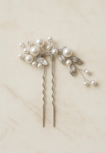 Pic à chignon perles & feuilles bohème – Lysandra