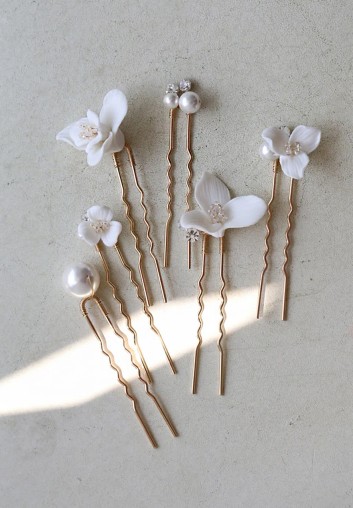 Ensemble de Pics à Cheveux Mariage en porcelaine et Perles
