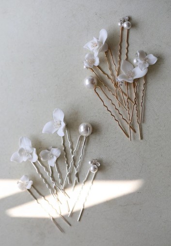 Ensemble de Pics à Cheveux Mariage en porcelaine et Perles