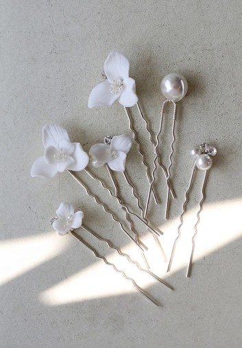 Ensemble de Pics à Cheveux Mariage en porcelaine et Perles