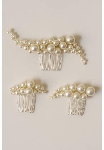 Trio de peignes perles asymétrique - Élise