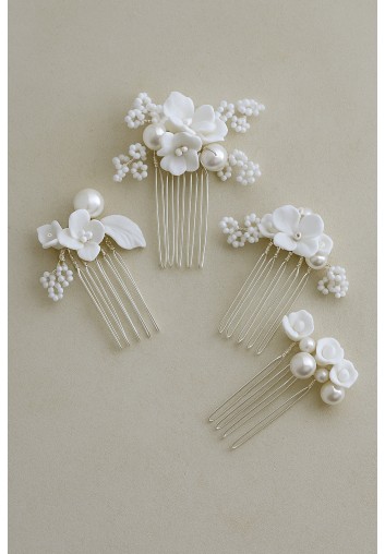Lot de 4 Peignes Cheveux Mariage - Fleurs Blanches - Les Bohos
