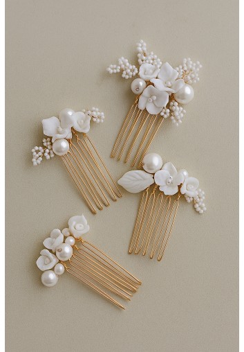 Lot de 4 Peignes Cheveux Mariage - Fleurs Blanches - Les Bohos
