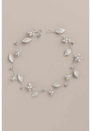Diadème mariage fleurs, feuilles et perles - Elisa