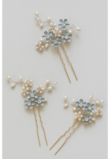 Pics à chignon mariage à Fleurs Bleu Pâle - Something Blue