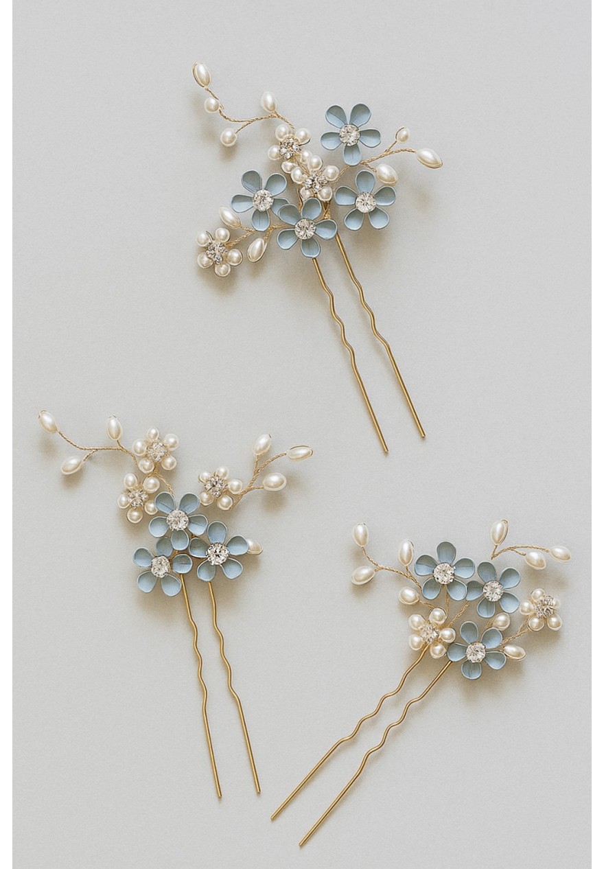 Pics à chignon mariage à Fleurs Bleu Pâle - Something Blue Pics à chignon mariage à Fleurs Bleu Pâle - Something Blue