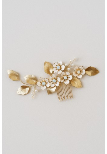 Peigne Cheveux Mariage - Fleurs Emaillées et Cristaux- Le Prélude