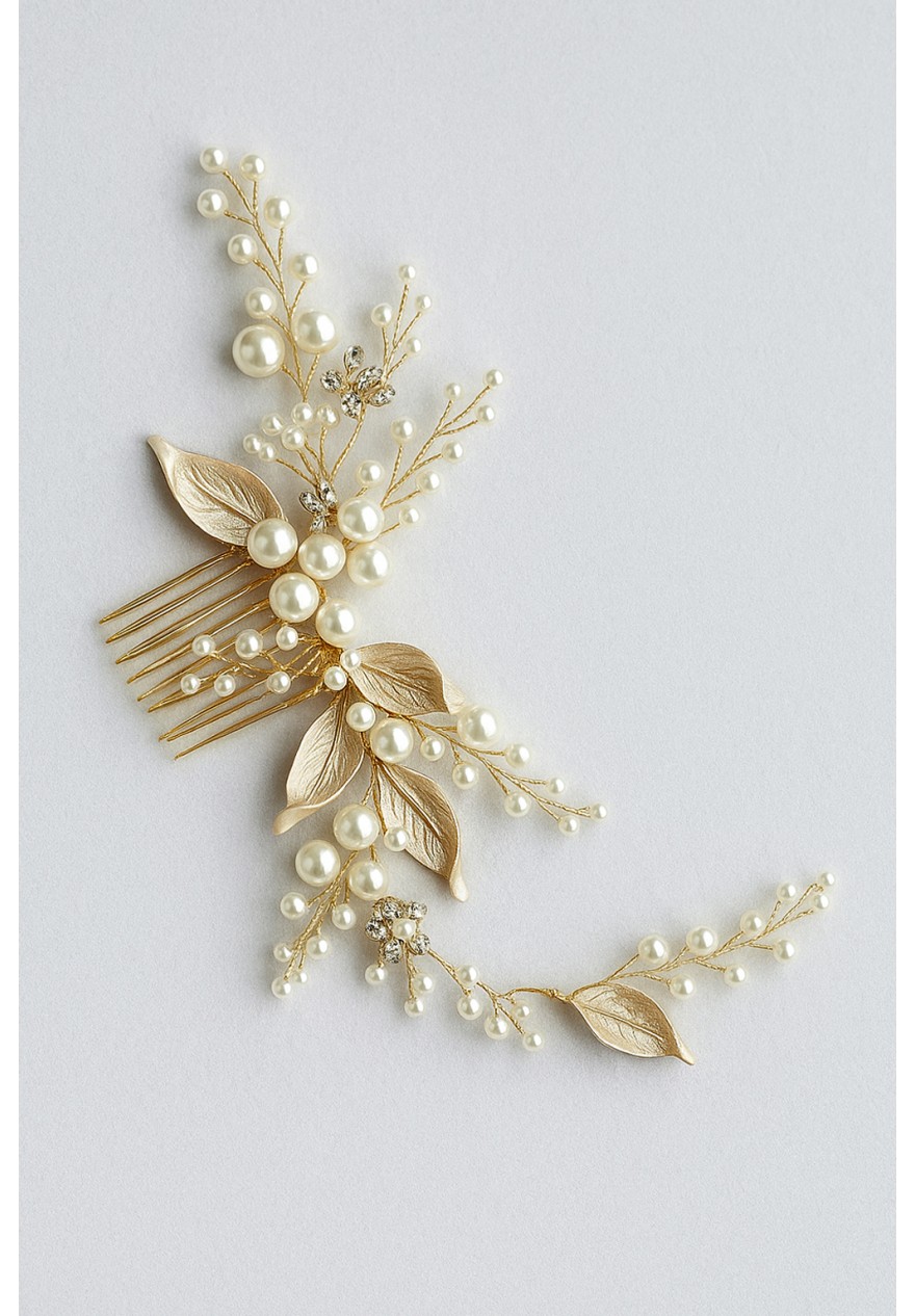Peigne Cheveux Mariage - Feuilles Nacre et Perles - Le Hébé Peigne Cheveux Mariage - Feuilles Nacre et Perles - Le Hébé