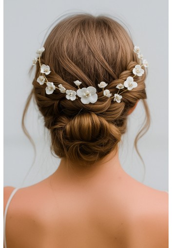 Peigne Cheveux - Fleurs Blanches et Perles - Base argent ou dorée -Le Junon