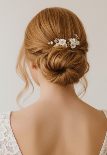 pics à chignon mariage ceramique porcelaine fleurs blanches