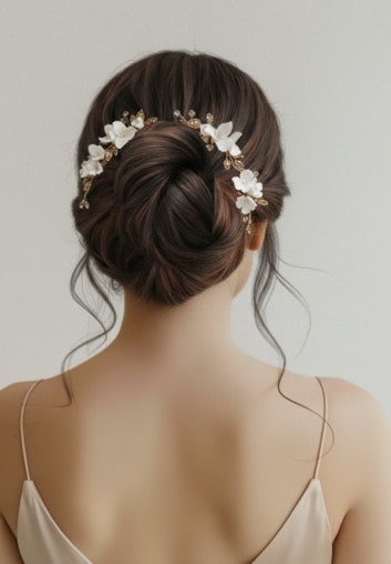double peigne cheveux mariage chic fleurs blanches