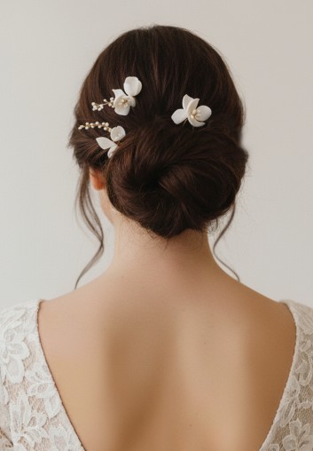 Trio de pics à chignon mariage porcelaine froide floral épuré - Aurore