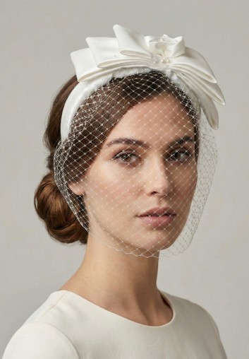Chapeau bibi mariage à voilette et noeud satin - Le Charmant