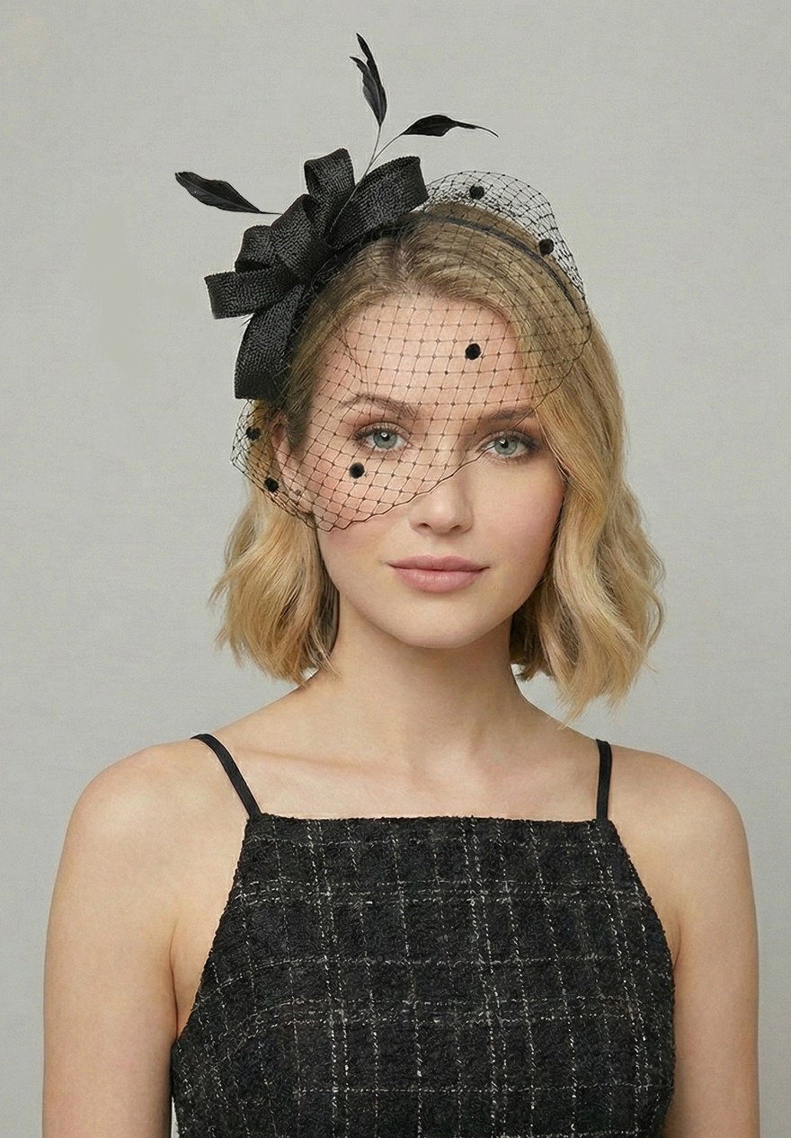 Bibi à Plumes Bleu Marine Pour Mariage - Accessoire Cheveux Clip Élégant Pour Femme Et Fille - Taille Unique