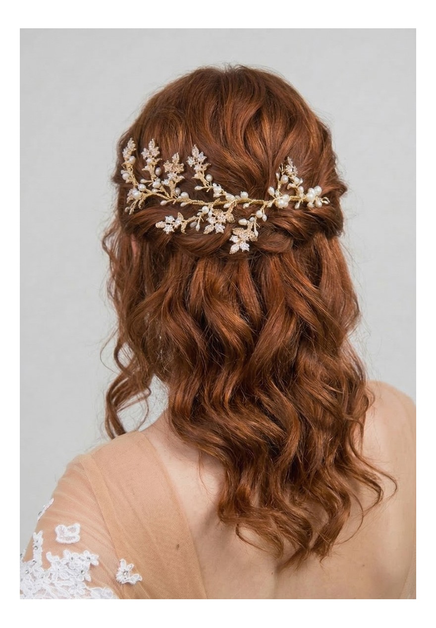 peigne cheveux mariage perle feuillages boheme