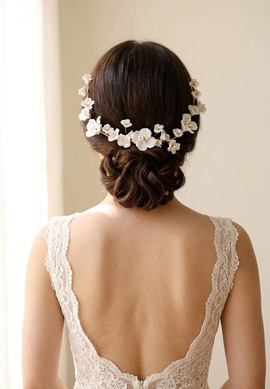 peigne cheveux mariage fleurs blanche ceramiques porcelaine