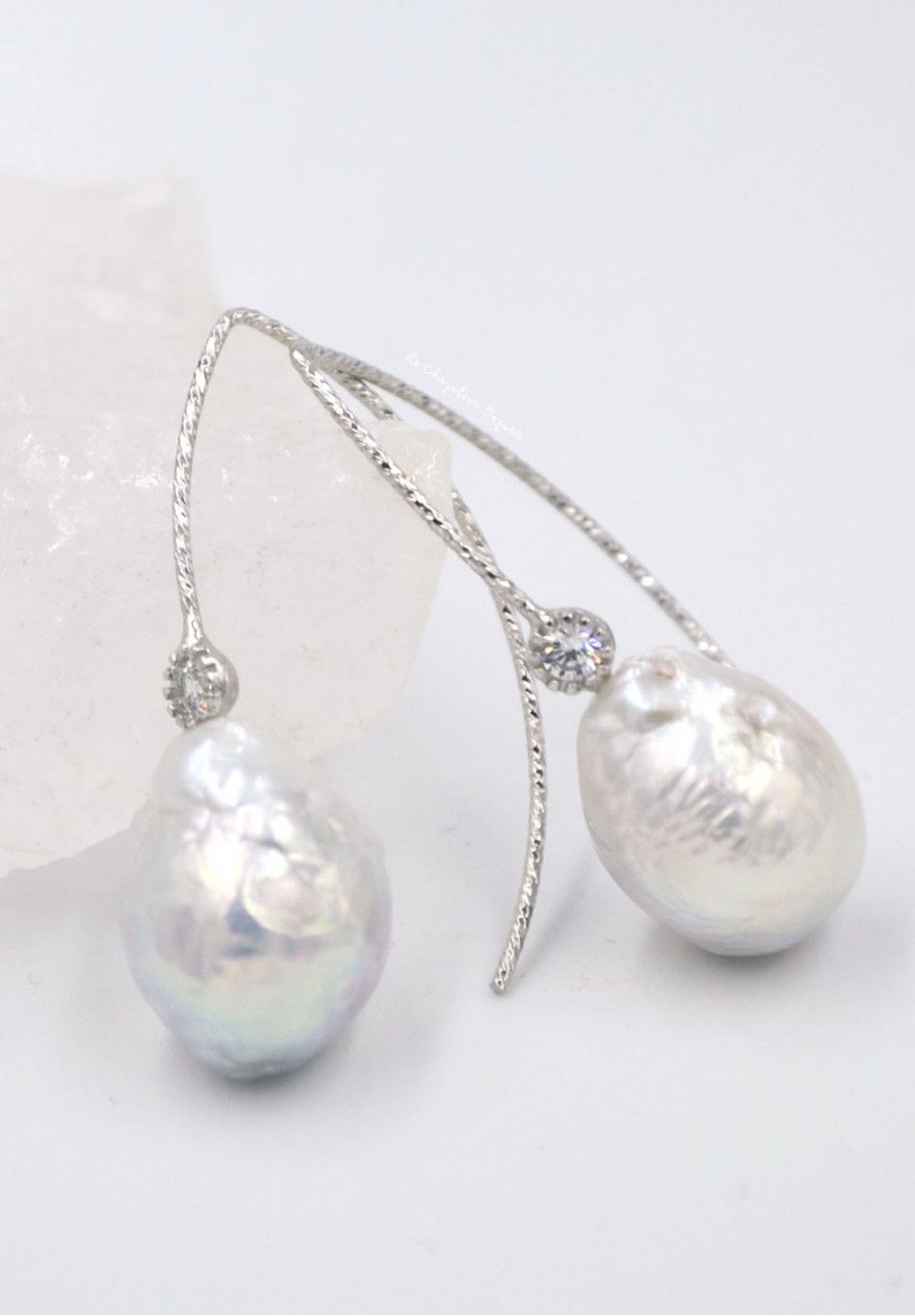 Boucles D'oreilles En Argent 925 Avec Perles Naturelles - Style Clou - Couleur Argenté - Neuf Sans Emballage