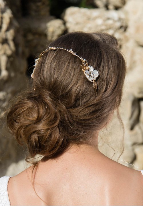 Peigne De Mariage Avec Strass Et Nacre – Métal Argenté Et Verre – Neuf Avec étiquette