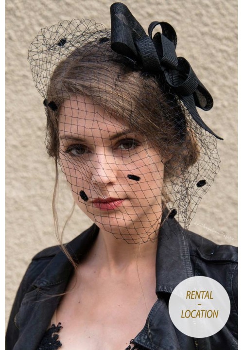 Chapeau De Paille à Voilette Vintage Noir - Marida - Taille 53 Cm - Occasion